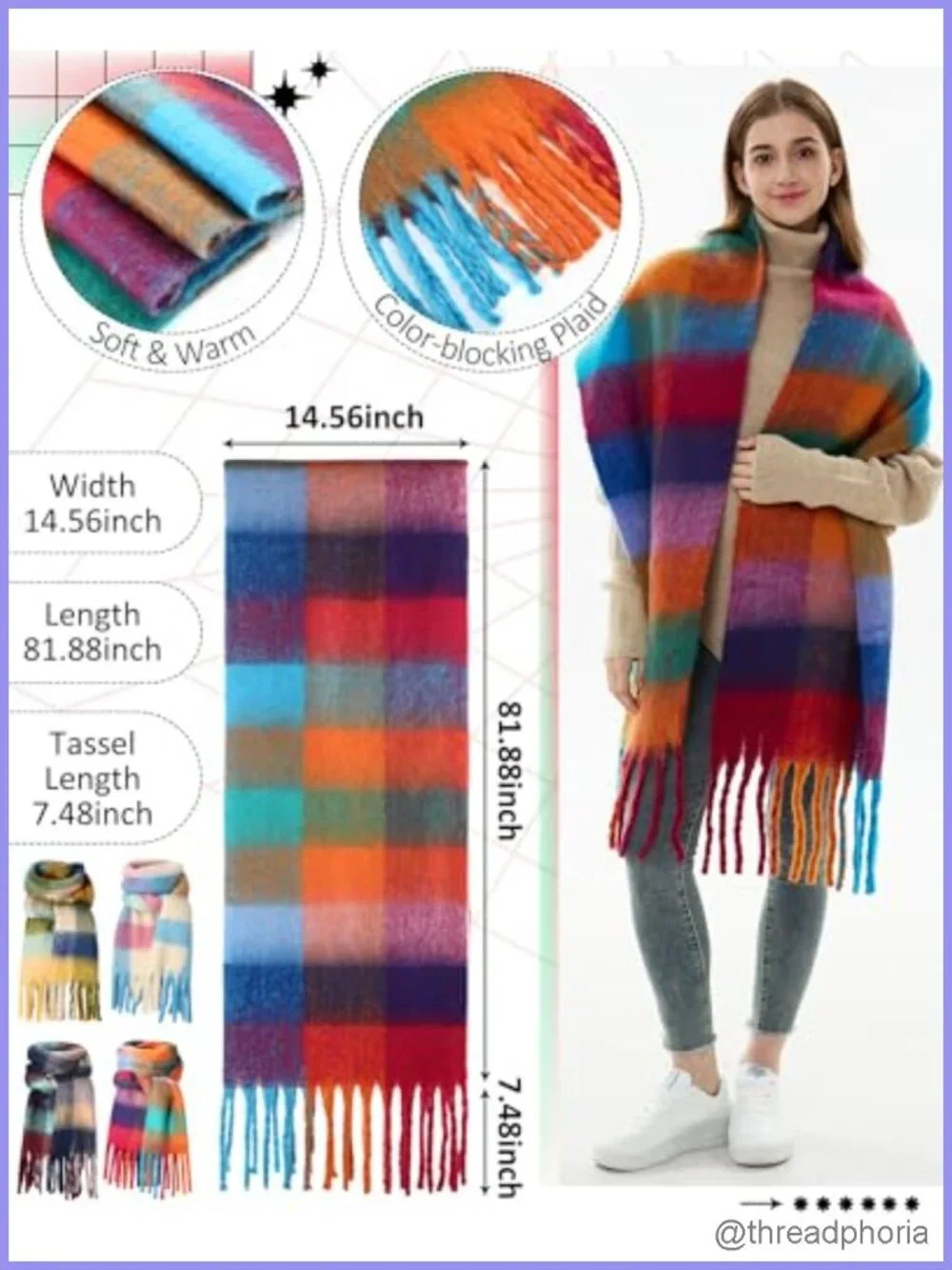4-Pack Oversized Flannel Plaid Scarf Wrap Shawl Blanket Long Thick Winter Warm